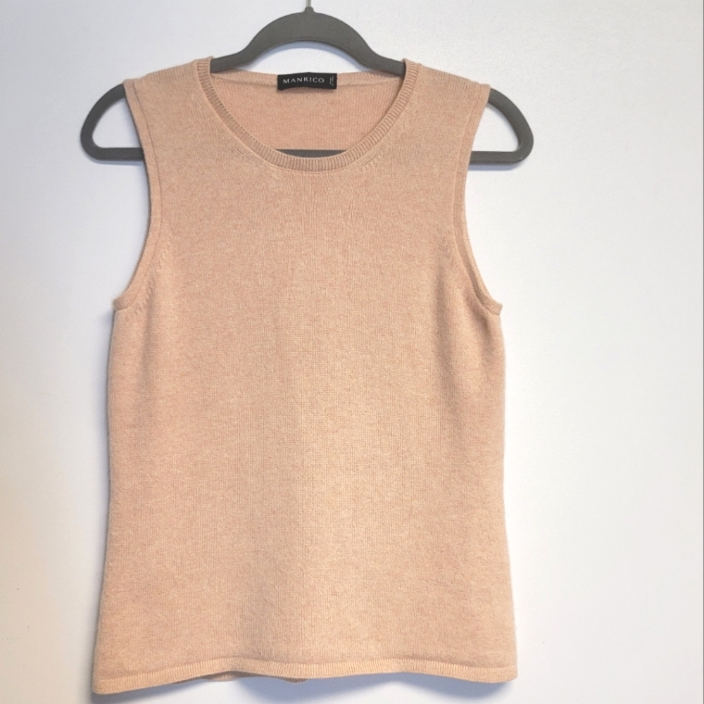 Manrico Made In Italy Cashmere Sleevless Sweater  Tan Knit Top Womens  M (44)